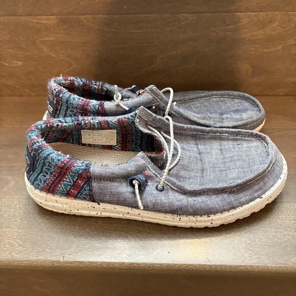 Hey Dude Wally Funk Shoes Mens Size 8 Gray Tribe Print Casual Lightweight Loafer - Picture 2 of 10